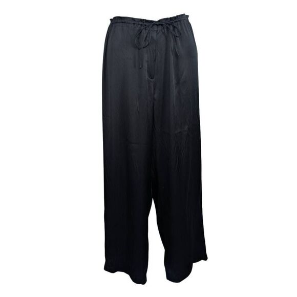 Linda Allard Ellen Tracy 20 2X Black Silk Satin Pants Wide Leg Evening Pajama - Picture 1 of 7